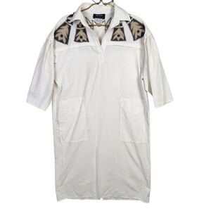 Tipicano Vintage Women OS Off White Embroidered Western Semi Sheer Mexican Dress